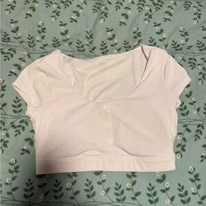 ALO Yoga Women's White Ribbed Crop Top